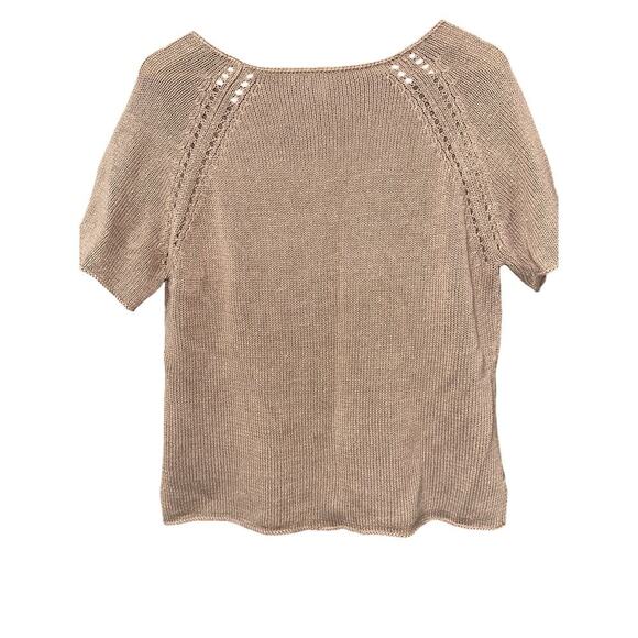 J Jill Women’s Short sleeve knit sweater Tan LP Linen blend Lightweight casual - Picture 2 of 7